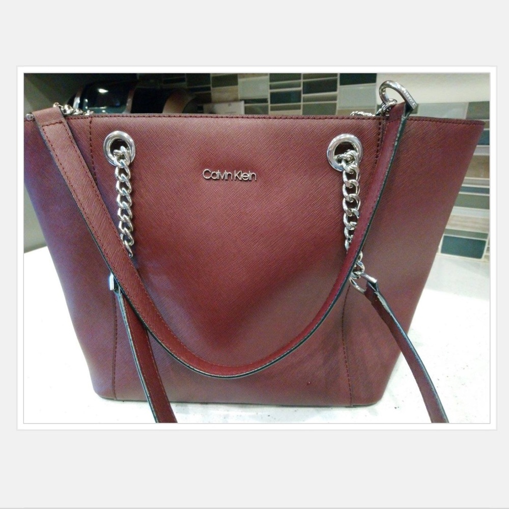Calvin Klein shoulder handbag - Burgundy leather